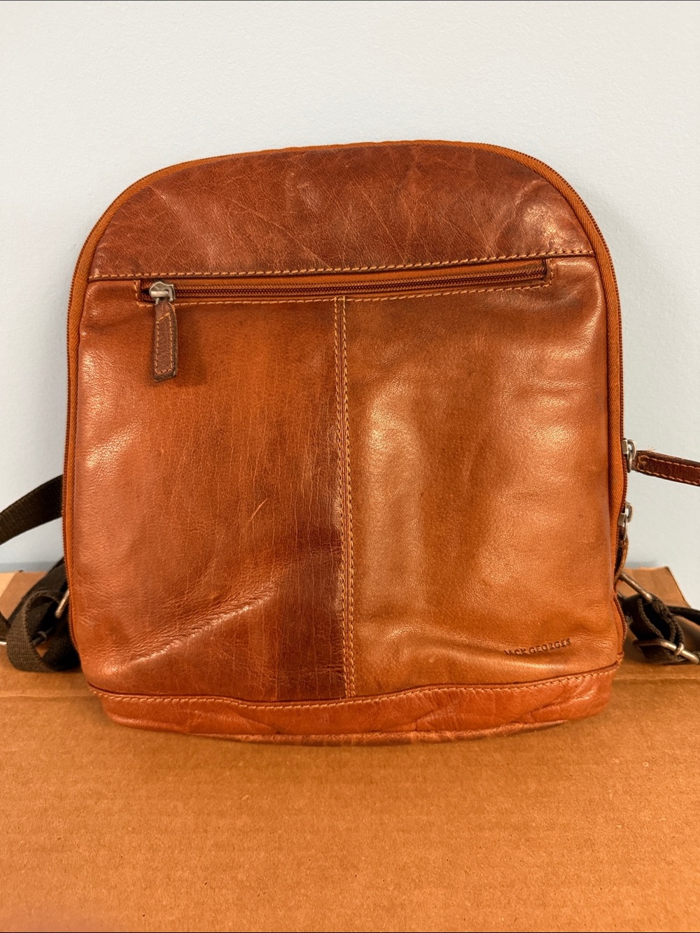 Men's Leather Crossbody Backpack in Cognac Brown
